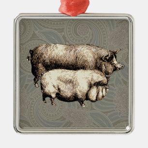 Pig Farm Country Antique Illustration Art Metal Ornament