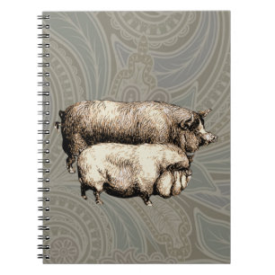 Pig Farm Country Antique Illustration Art Notebook