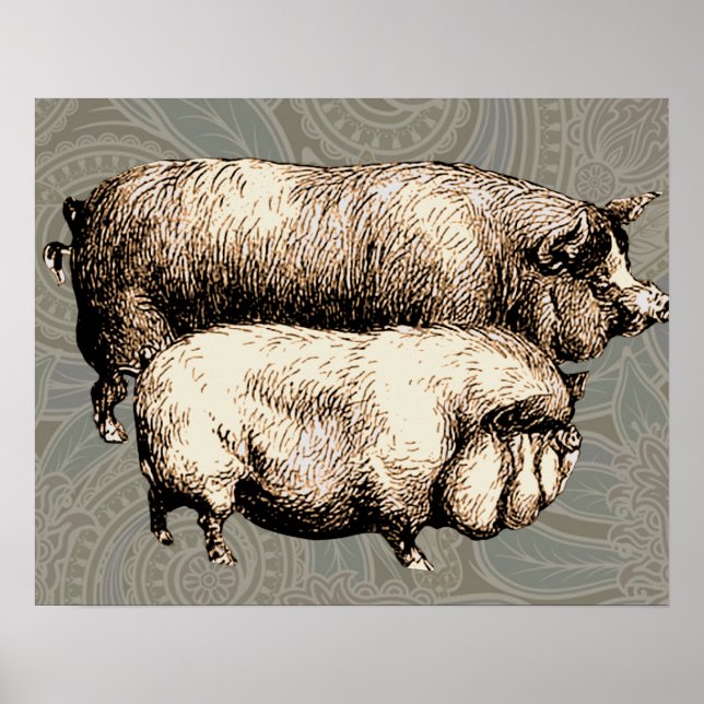 Pig Farm Country Antique Illustration Art Poster (Front)