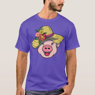Pig Farm - Flower Hat Animal Piglet Farming Farmer T-Shirt