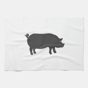 Pig farm silhouette - Choose background color Tea Towel