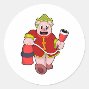 Pig Firefighter Fire extinguisher Classic Round Sticker