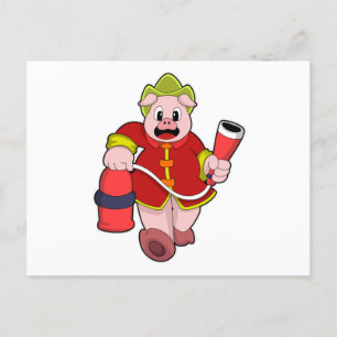 Pig Firefighter Fire extinguisher Postcard