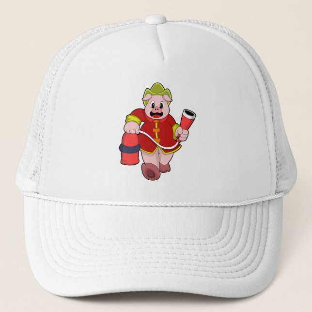 Pig Firefighter Fire extinguisher Trucker Hat (Front)