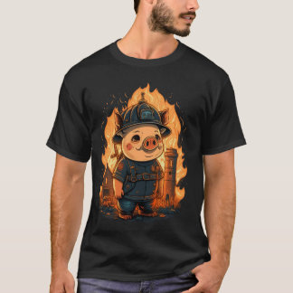 Pig Fireman on Firefighter Pig T-Shirt