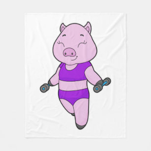 Pig Fitness Dumbbell Fleece Blanket