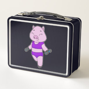Pig Fitness Dumbbell Metal Lunch Box