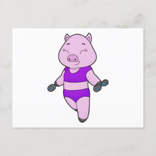 Pig Fitness Dumbbell Postcard