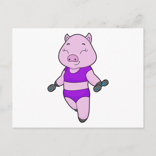 Pig Fitness Dumbbell Postcard (Front)
