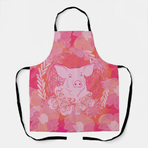 pig,flower of life, blue, mandala,zen,chakra,patt apron