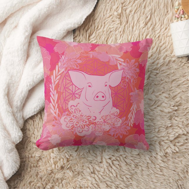 pig,flower of life, blue, mandala,zen,chakra,patt cushion (Blanket)