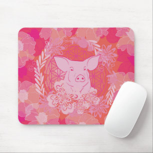 pig,flower of life, blue, mandala,zen,chakra,patt mouse pad