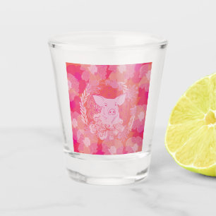 pig,flower of life, blue, mandala,zen,chakra,patt shot glass