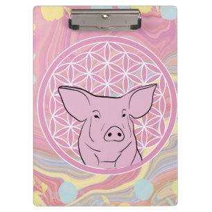 pig,flower of life, rose, mandala,zen,chakra, clipboard