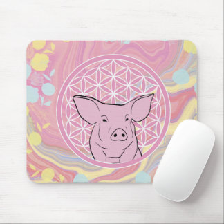 pig,flower of life, rose, mandala,zen,chakra, mouse pad