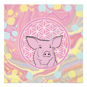 pig,flower of life, rose, mandala,zen,chakra, photo print