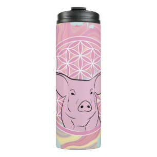 pig,flower of life, rose, mandala,zen,chakra, thermal tumbler