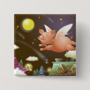 Pig flying in the sky 15 cm square badge