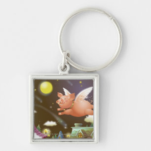 Pig flying in the sky key ring