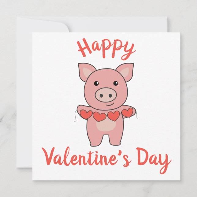 Pig For Valentine's Day Cute Animals With Hearts Holiday Card (Front)