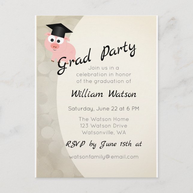 Pig Graduation Party Invitation (Front)