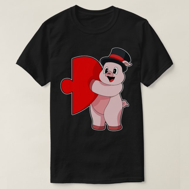 Pig Groom Heart Wedding T-Shirt (Design Front)