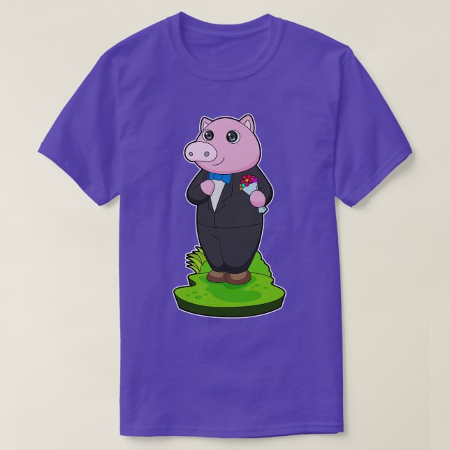 Pig Groom Jacket Wedding T-Shirt (Design Front)