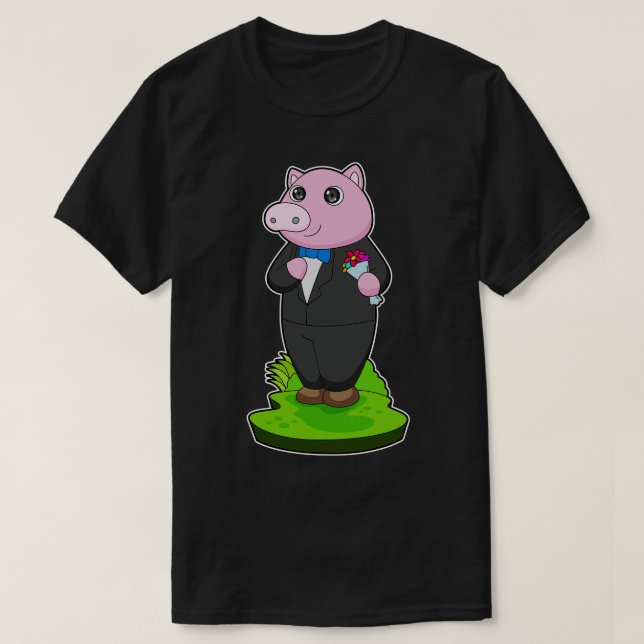 Pig Groom Jacket Wedding T-Shirt (Design Front)
