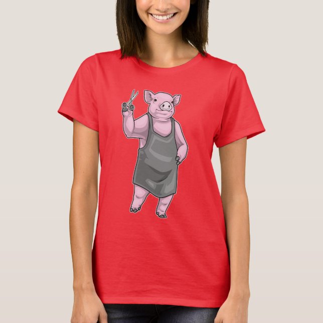 Pig Hairdresser Scissors T-Shirt (Front)