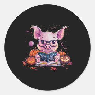 Pig Halloween Costume Pumpkin Witchcraft Book Read Classic Round Sticker