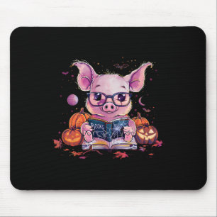 Pig Halloween Costume Pumpkin Witchcraft Book Read Mouse Pad