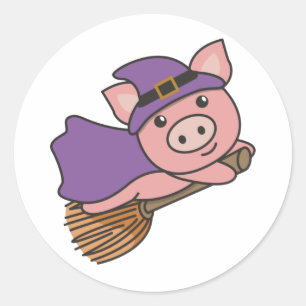 Pig Halloween Witch Kids Witches Costume Classic R Round Sticker