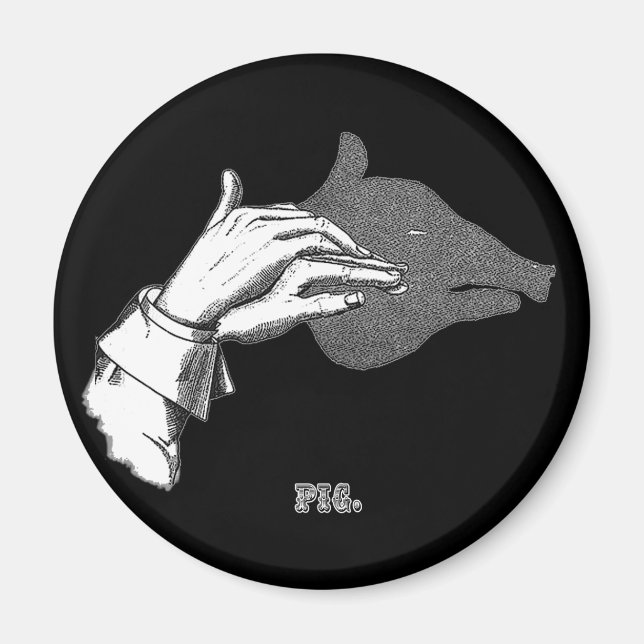 PIG Hand Shadow Art from an Antique Book Magnet (Front)
