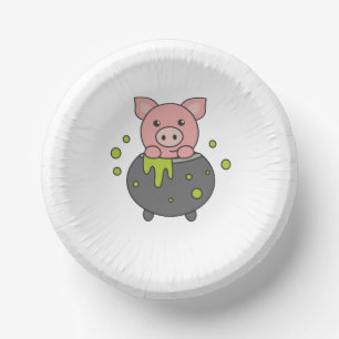 Pig Happy Halloween Cauldron Bat Paper Plate