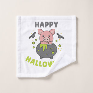 Pig Happy Halloween Cauldron Bat Wash Cloth