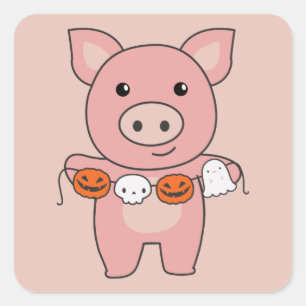 Pig Happy Halloween Pumpkin Bat Costume Square Sti Sticker