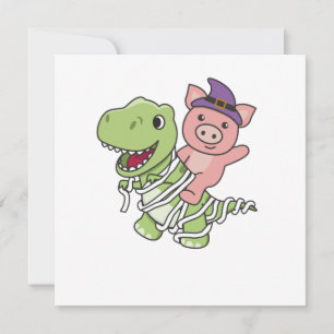 Pig Happy Halloween T-rex Mummy Costume Invitation