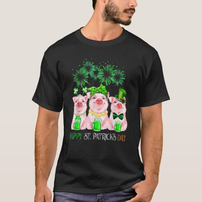 Pig Happy St Patricks Day Family Farmer Farming Lo T-Shirt (Front)