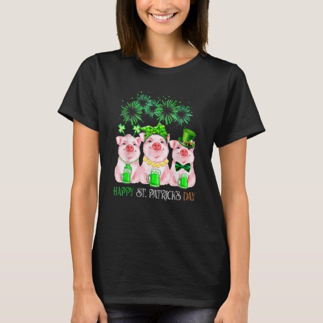 Pig Happy St Patricks Day Family Farmer Farming Lo T-Shirt (Front)