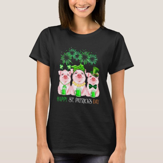 Pig Happy St Patricks Day Family Farmer Farming Lo T-Shirt (Front)