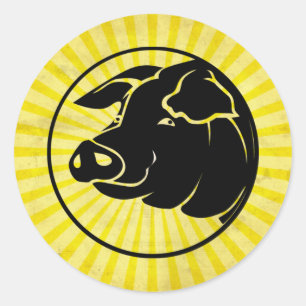 Pig Head; Yellow Classic Round Sticker
