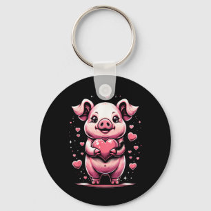 Pig Holding Heart Valentine's Day Cute Valentine 1 Key Ring