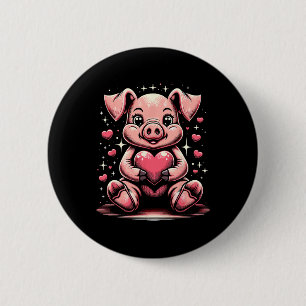 Pig Holding Heart Valentine's Day Cute Valentine 2 6 Cm Round Badge