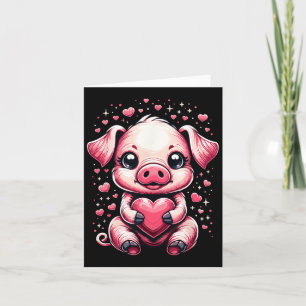 Pig Holding Heart Valentine's Day Cute Valentine Card