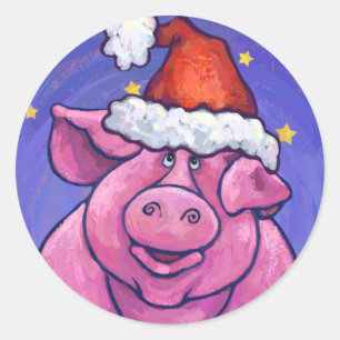 Pig Holiday Classic Round Sticker