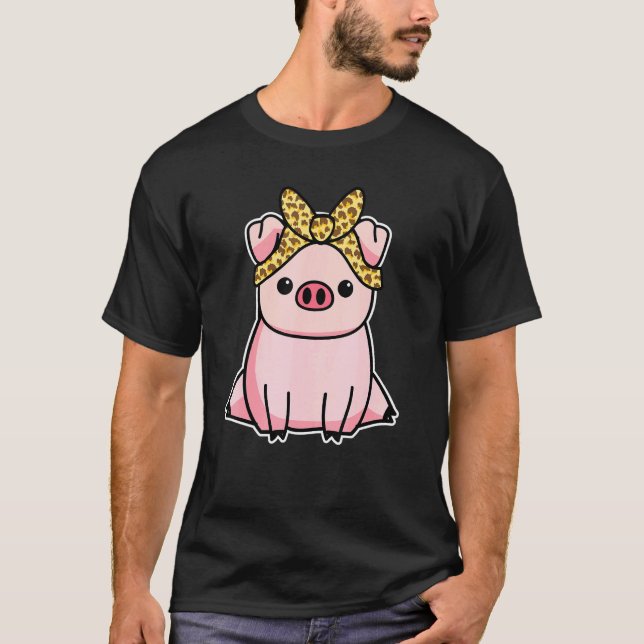 Pig House Pig Piglet Leopard Bow T-Shirt (Front)
