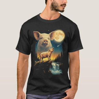 Pig Howling To The Moon Meme Funny 9039S Pig Farm T-Shirt