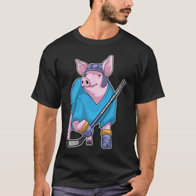 Pig Ice hockey Ice hockey stick T-Shirt (Front)
