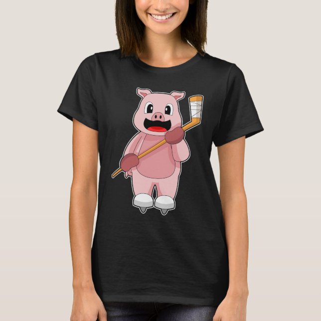 Pig Ice hockey Ice hockey stick T-Shirt (Front)