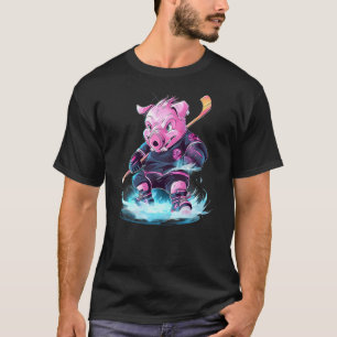 Pig Ice Hockey Player Hockey Stick Goalie T-Shirt